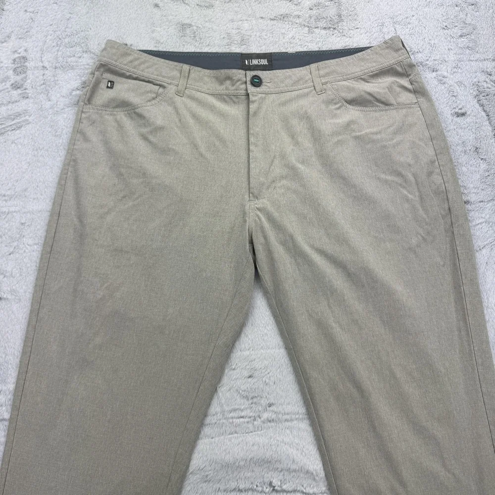 Linksoul Pants Mens 38R Beige Tan Stretch Chino Golf Casual Repreve Polyester